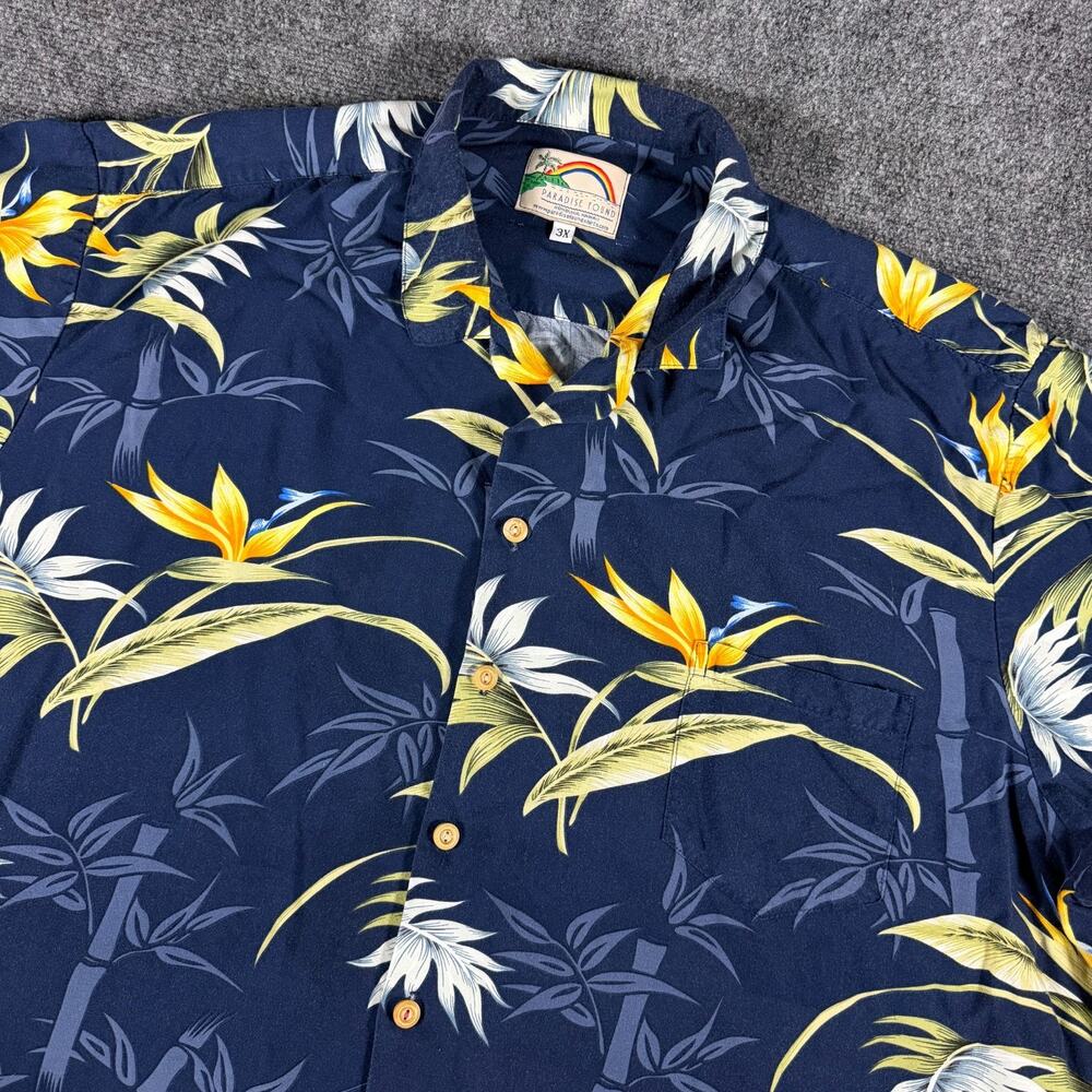 Paradise Found Hawaiian Shirt Mens 3X Blue Rayon Bird of Paradise Aloha USA